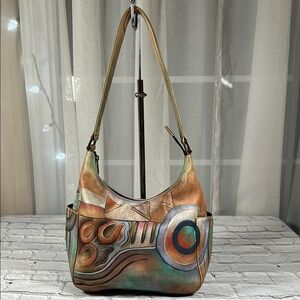 Anuschka Hand Painted Leather Purse Boho Hippie Handbag Tote India Abstract Art